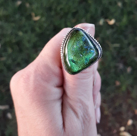 New Dichroic Glass 925 Silver Ring. - Picture 4 of 8